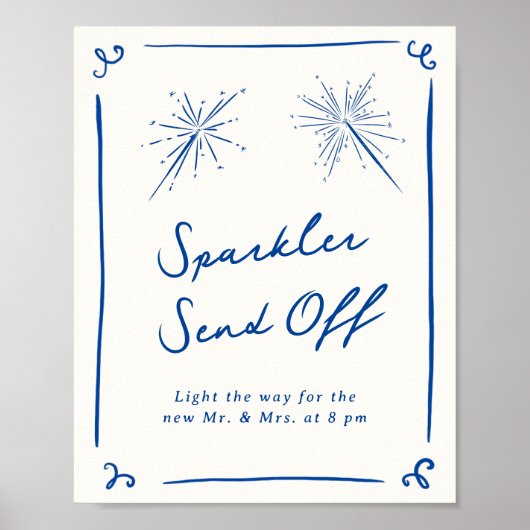 Whimsical Hand getrokken Navy Blue Sparkler Verstu Poster (Voorkant)