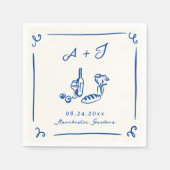 Whimsical Hand getrokken Navy Food & Wijn bruiloft Servet (Voorkant)