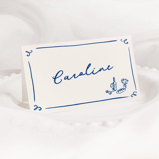 Whimsical Hand getrokken Navy Place Card Bedankkaart