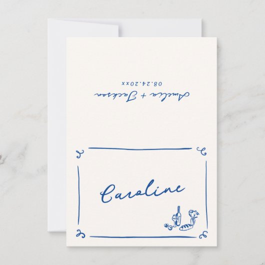 Whimsical Hand getrokken Navy Place Card Bedankkaart (Voorkant)