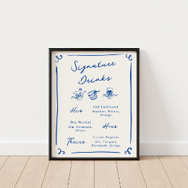 Whimsical Hand getrokken Navy Signature Drinken Poster