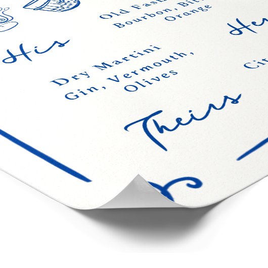 Whimsical Hand getrokken Navy Signature Drinken Poster (Hoek)