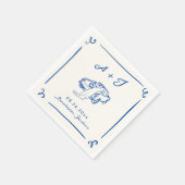 Whimsical Hand getrokken Navy Vintage auto bruilof Servet (Hoek)