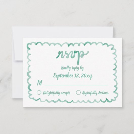 Whimsical Hand getrokken Olijfgroen Lijst RSVP-kaa RSVP Kaartje (Voorkant)