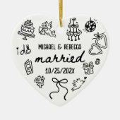 Whimsical Hand getrokken Pas getrouwd eerste kerst Keramisch Ornament (Voorkant)