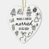 Whimsical Hand getrokken Pas getrouwd eerste kerst Keramisch Ornament (Links)