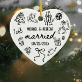 Whimsical Hand getrokken Pas getrouwd eerste kerst Keramisch Ornament