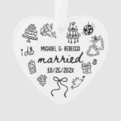Whimsical Hand getrokken Pas getrouwd eerste kerst Ornament (achterkant)