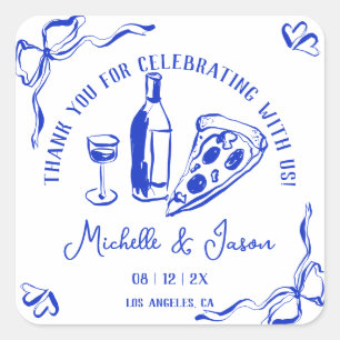 Whimsical Hand getrokken Pizza Franse boog Dank u Vierkante Sticker