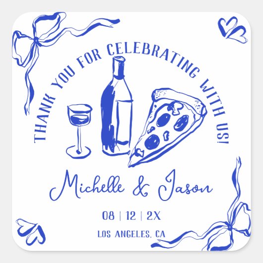 Whimsical Hand getrokken Pizza Franse boog Dank u Vierkante Sticker (Voorkant)