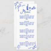 Whimsical Hand getrokken Pizza & Wijn Frans Blauw Menu (Voorkant / Achterkant)