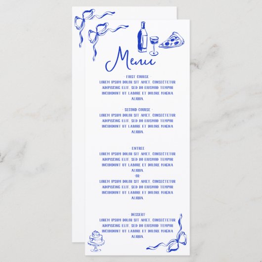 Whimsical Hand getrokken Pizza & Wijn Frans Blauw Menu (Voorkant / Achterkant)