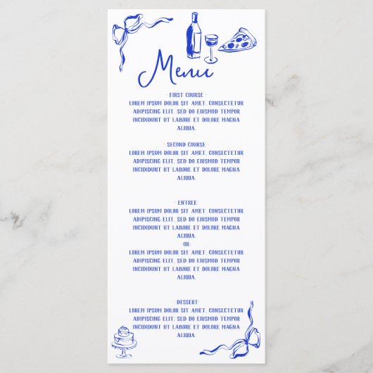 Whimsical Hand getrokken Pizza & Wijn Frans Blauw Menu (Voorkant)