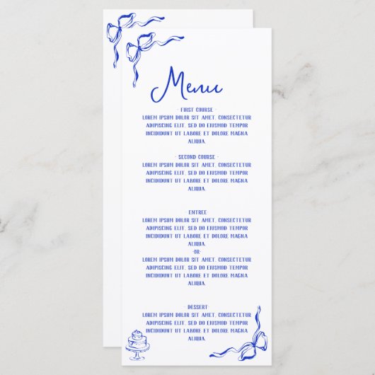 Whimsical Hand getrokken Pizza & Wijn Frans Blauw Menu (Voorkant / Achterkant)