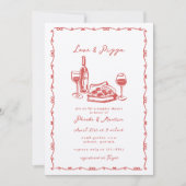 Whimsical Hand getrokken Pizza Wijn Koppels Douche Kaart (Voorkant)