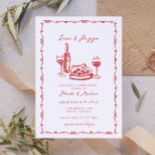 Whimsical Hand getrokken Pizza Wijn Koppels Douche Kaart