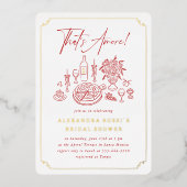 Whimsical Hand getrokken Pizza & Wijn Vrijgezellen Folie Uitnodiging (Voorkant)