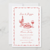 Whimsical Hand getrokken Pizza & Wijn Vrijgezellen Kaart (Voorkant)