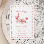Whimsical Hand getrokken Pizza & Wijn Vrijgezellen Kaart<br><div class="desc">Whimsical Hand getrokken Pizza & Wijn Bruidsdouche Uitnodiging</div>