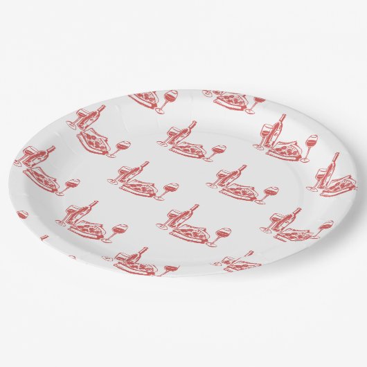 Whimsical Hand getrokken Pizza Wijn Vrijgezellenfe Papieren Bordje (Gekanteld)