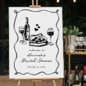 Whimsical Hand getrokken Pizza Wijn Vrijgezellenfe Poster