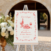 Whimsical Hand getrokken Pizza Wijn Vrijgezellenfe Poster