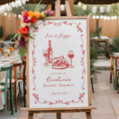 Whimsical Hand getrokken Pizza Wijn Vrijgezellenfe Poster