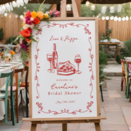 Whimsical Hand getrokken Pizza Wijn Vrijgezellenfe Poster