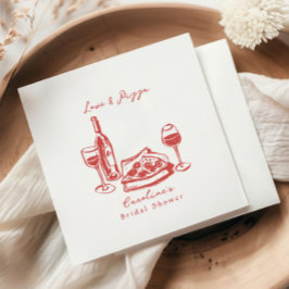 Whimsical Hand getrokken Pizza Wijn Vrijgezellenfe Servet