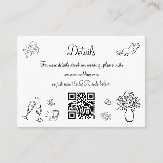 Whimsical Hand getrokken QR Code Wedding Details Informatiekaartje (Voorkant)