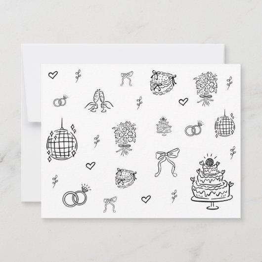 Whimsical Hand getrokken QR Code Zwart Wit Trouwen RSVP Kaartje (Achterkant)
