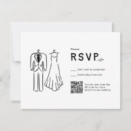 Whimsical Hand getrokken QR Code Zwart Wit Trouwen RSVP Kaartje