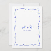 Whimsical Hand Getrokken Rand Blauw Monogram Bruil Kaart (Achterkant)