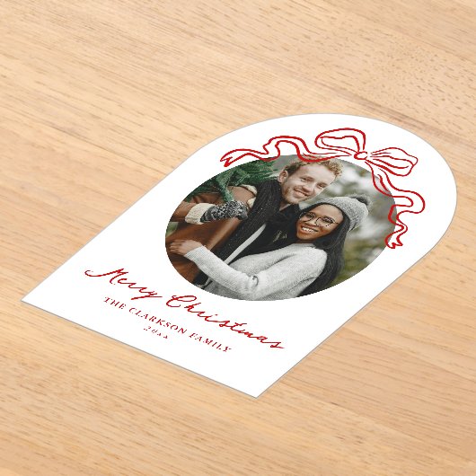 Whimsical Hand getrokken Red Bow Holiday Kerstmis Acryl Uitnodigingen (Laagn)