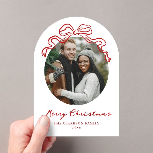 Whimsical Hand getrokken Red Bow Holiday Kerstmis Acryl Uitnodigingen (Insitu (Draagbaar))