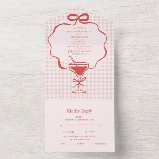 Whimsical Hand getrokken rode boog golvende bruilo All In One Uitnodiging (Binnen)