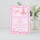 Whimsical Hand getrokken rode boog golvende bruilo Informatiekaartje (Staand voorkant)