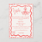 Whimsical Hand getrokken rode boog golvende bruilo Informatiekaartje (Voorkant)