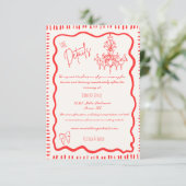 Whimsical Hand getrokken rode boog golvende bruilo Informatiekaartje (Staand voorkant)