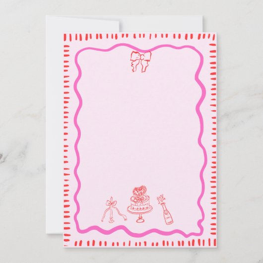 Whimsical Hand getrokken rode boog golvende bruilo Kaart (Achterkant)