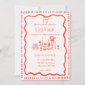 Whimsical Hand getrokken rode boog golvende bruilo Kaart (Voorkant)