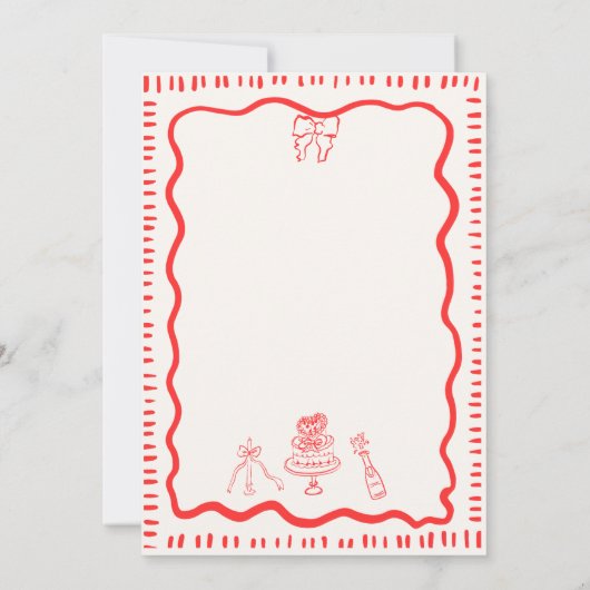 Whimsical Hand getrokken rode boog golvende bruilo Kaart (Achterkant)