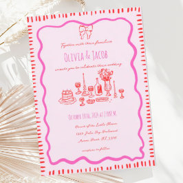 Whimsical Hand getrokken rode boog golvende bruilo Kaart