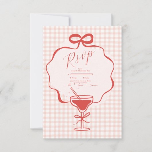 Whimsical Hand getrokken rode boog golvende bruilo RSVP Kaartje (Voorkant)