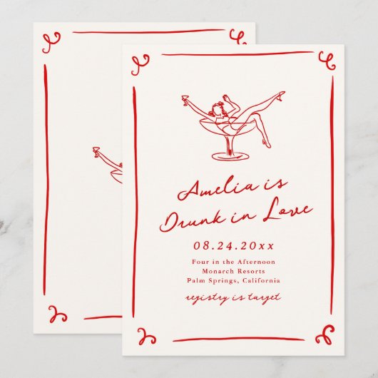 Whimsical Hand getrokken rode vrijgezelle Kaart (Voorkant / Achterkant)