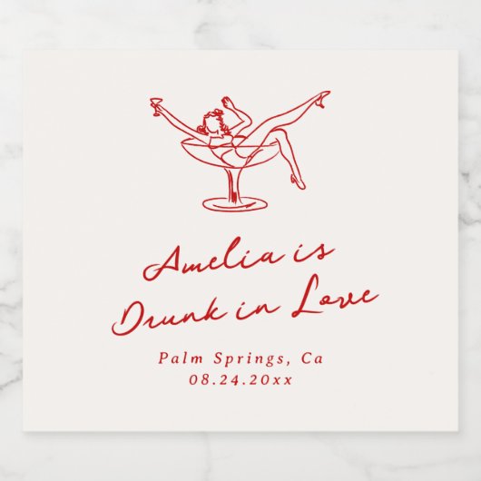 Whimsical Hand getrokken rode vrijgezelle Sparkling Wijnetiket (Enkel label)