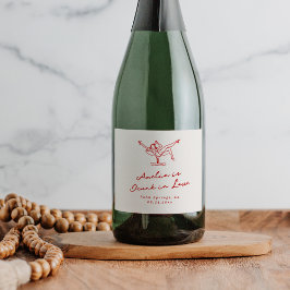 Whimsical Hand getrokken rode vrijgezelle Sparkling Wijnetiket