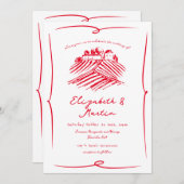 Whimsical Hand getrokken rode wijnmakerij bruiloft Kaart (Voorkant / Achterkant)