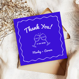 Whimsical Hand getrokken Royal Blue bruiloft Dank  Notitiekaartje