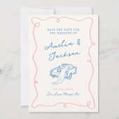 Whimsical Hand Getrokken Roze & Blauw Sla de Datum Kaart (Voorkant)